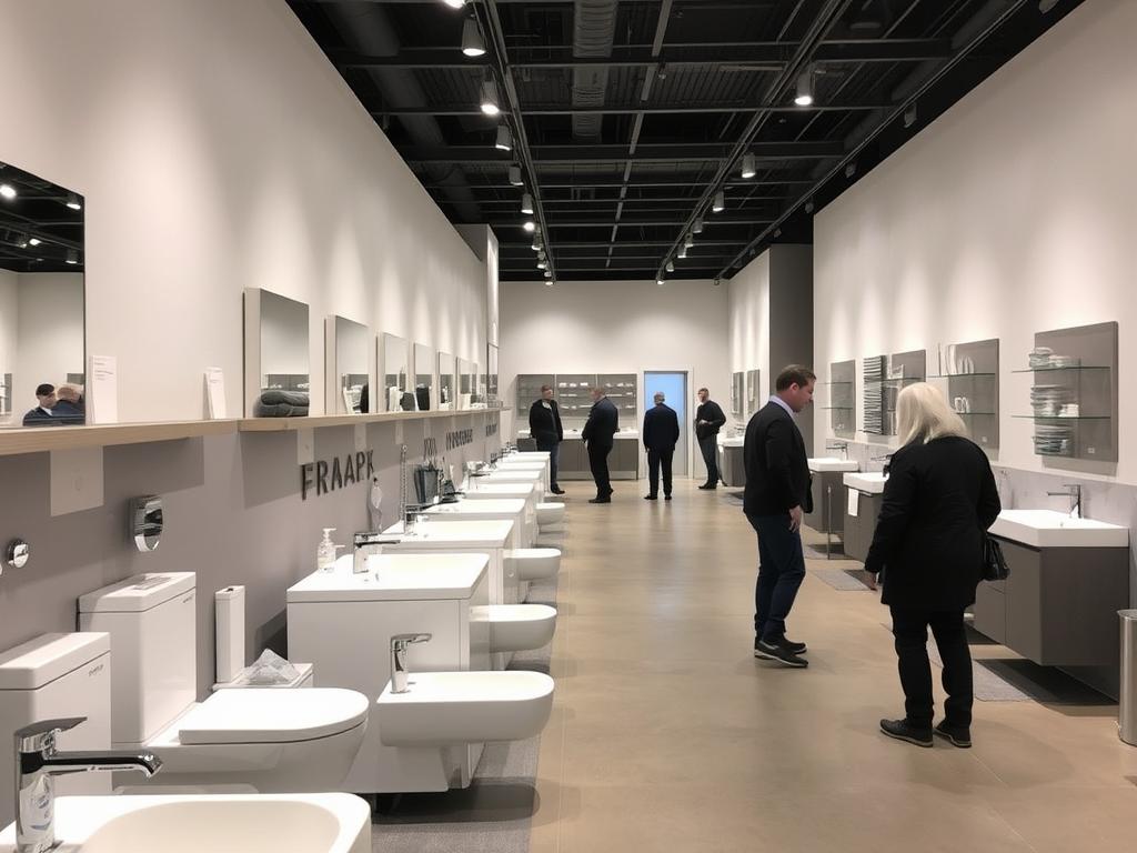 Badausstellung in Würzburg mit verschiedenen Premium Armaturen im Bad und Standardmodellen im Vergleich