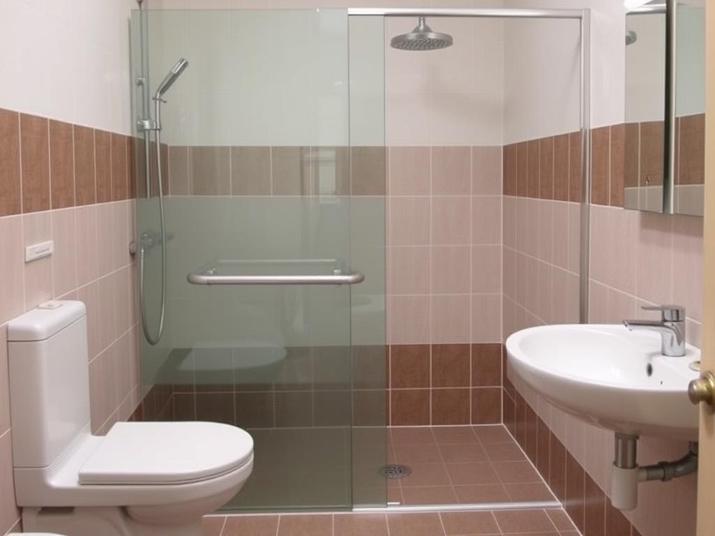 Barrierefreies Bad in Gera-Debschwitz mit Kombination aus Fliesen und Duschwand