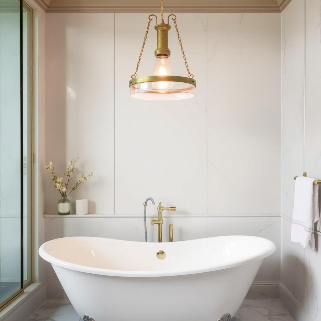 Dekorative Pendelleuchte über einer freistehenden Badewanne in einem Siegener Bad