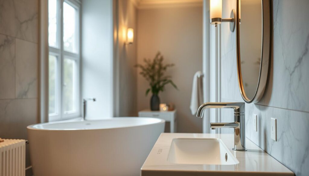 Elegantes Badezimmer in Würzburg mit Premium Armaturen im Bad als Designelement