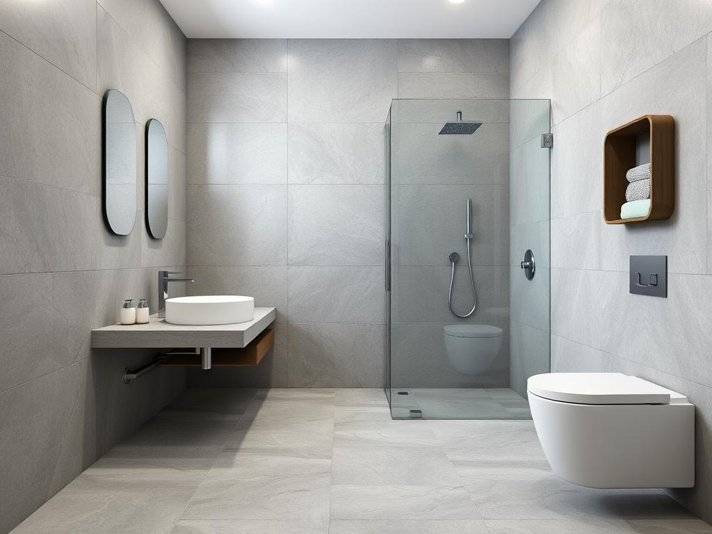 Großformatfliesen in Natursteinoptik in einem Hildesheimer Badezimmer Großformatfliesen in Natursteinoptik in einem Hildesheimer Badezimmer