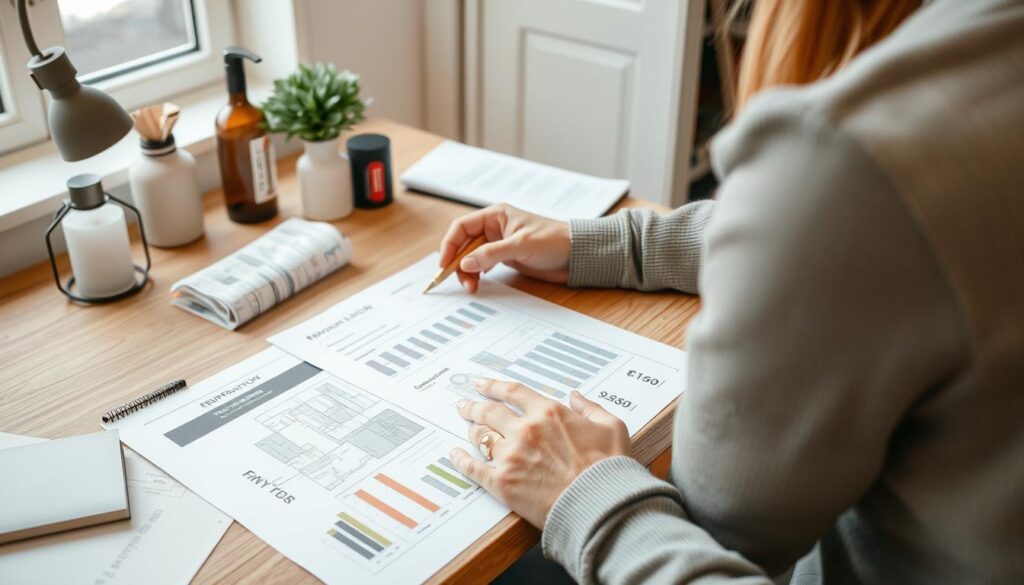 Hausbesitzer bei der Budgetplanung für Brandschutz im Altbaubad Rostock