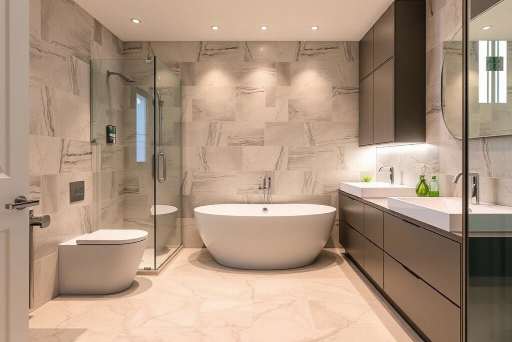 Hochwertige Materialien und maßgefertigte Lösungen in einem Heidelberger Badezimmer