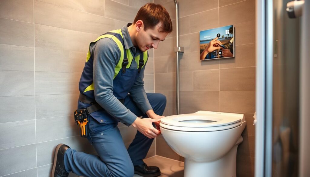 Klempner bei der WC-Montage in Osnabrück