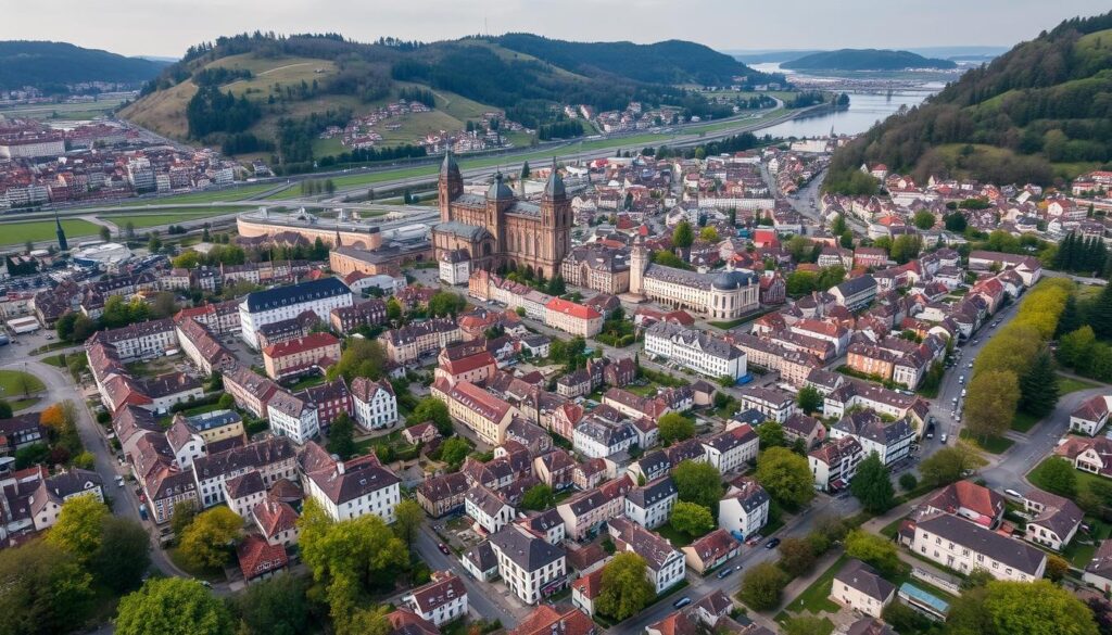 Luftaufnahme von Heidelberg mit typischen Wohngebieten und Baustrukturen