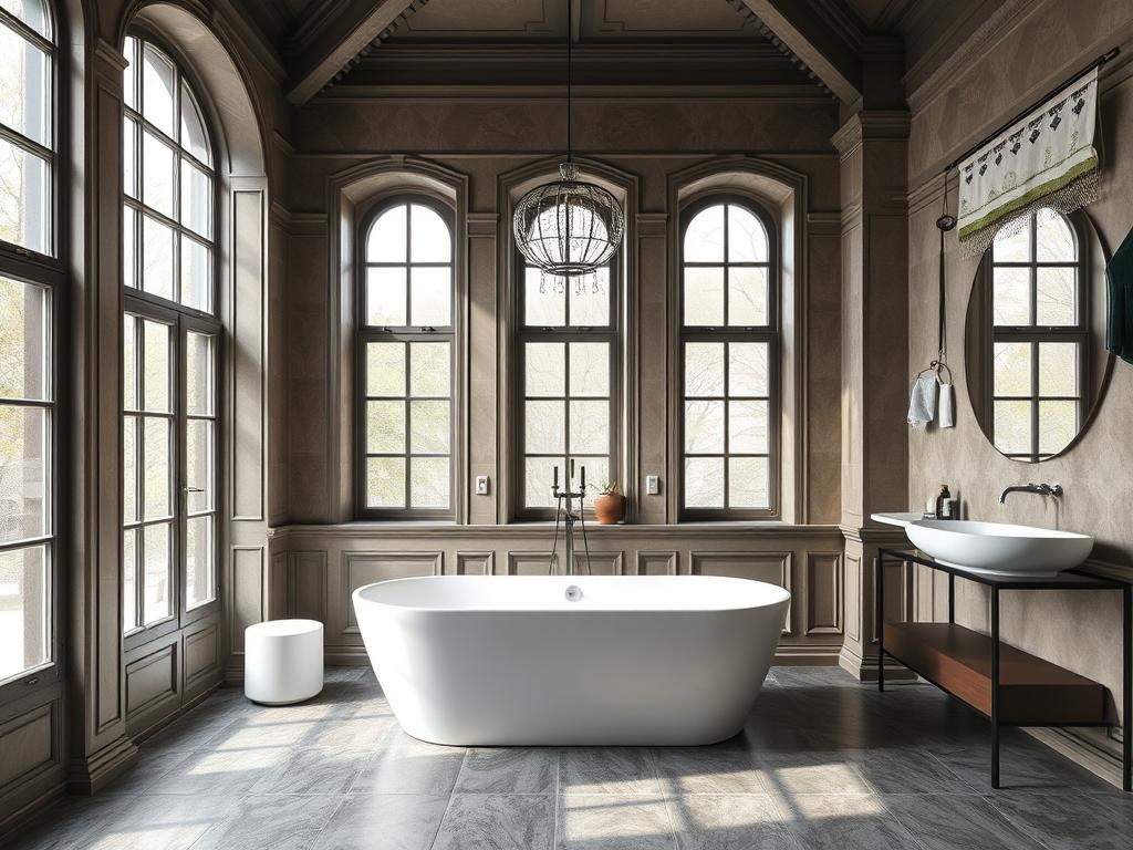 Moderne Badgestaltung in einem sanierten Gründerzeithaus in Plauen mit freistehender Badewanne