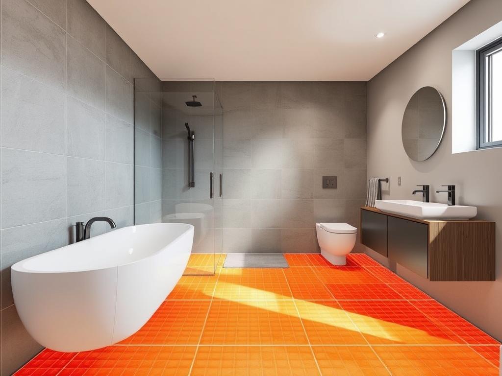 Modernes Badezimmer mit Fußbodenheizung in einem Neubau in Münster-Gievenbeck