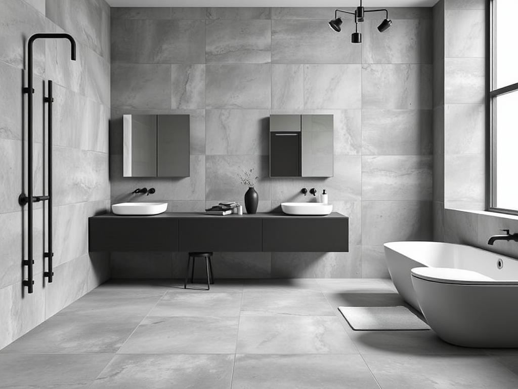 Modernes Badezimmer mit Großformatfliesen in Betonoptik Modernes Badezimmer mit Großformatfliesen in Betonoptik