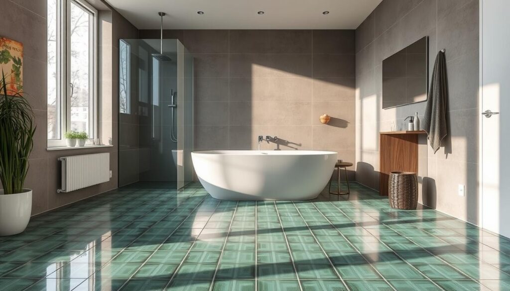 Modernes energieeffizientes Badezimmer in Münster mit Fußbodenheizung