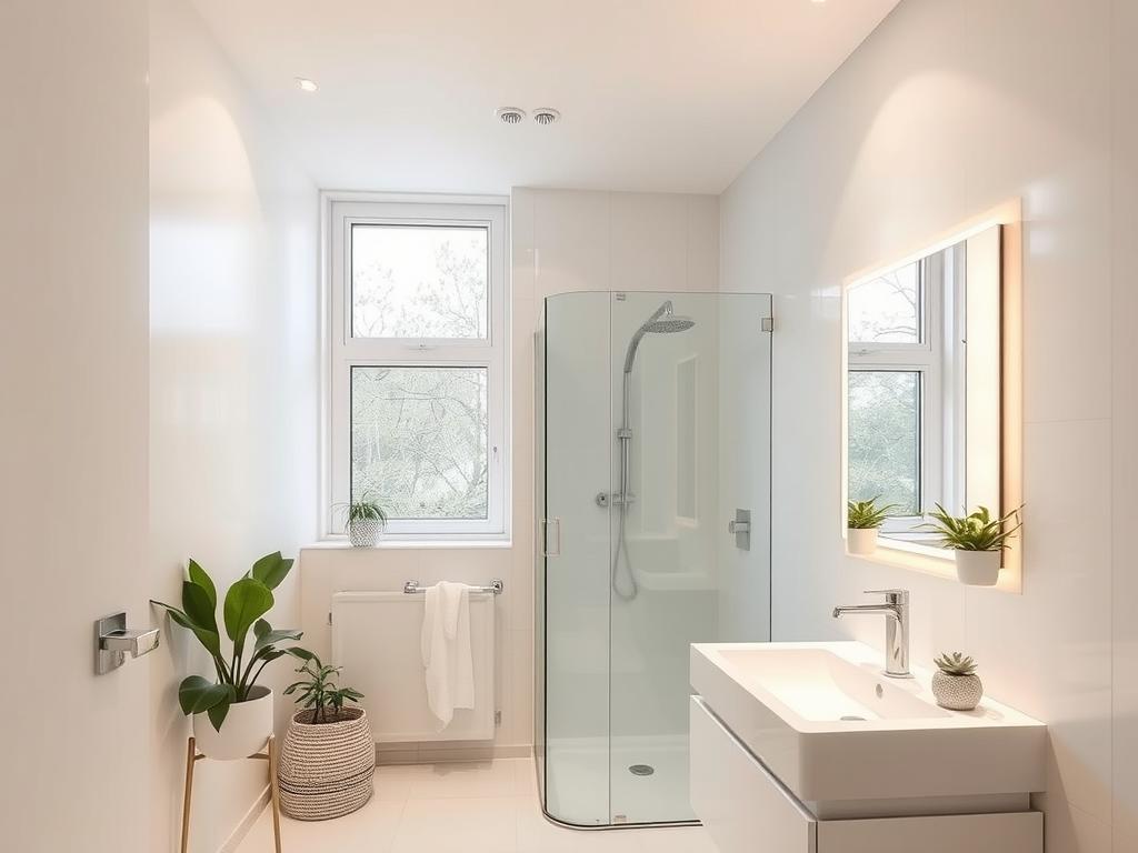 Perfekt gestaltetes fensterloses Bad mit Lichtkonzept und Pflanzen in Bottrop