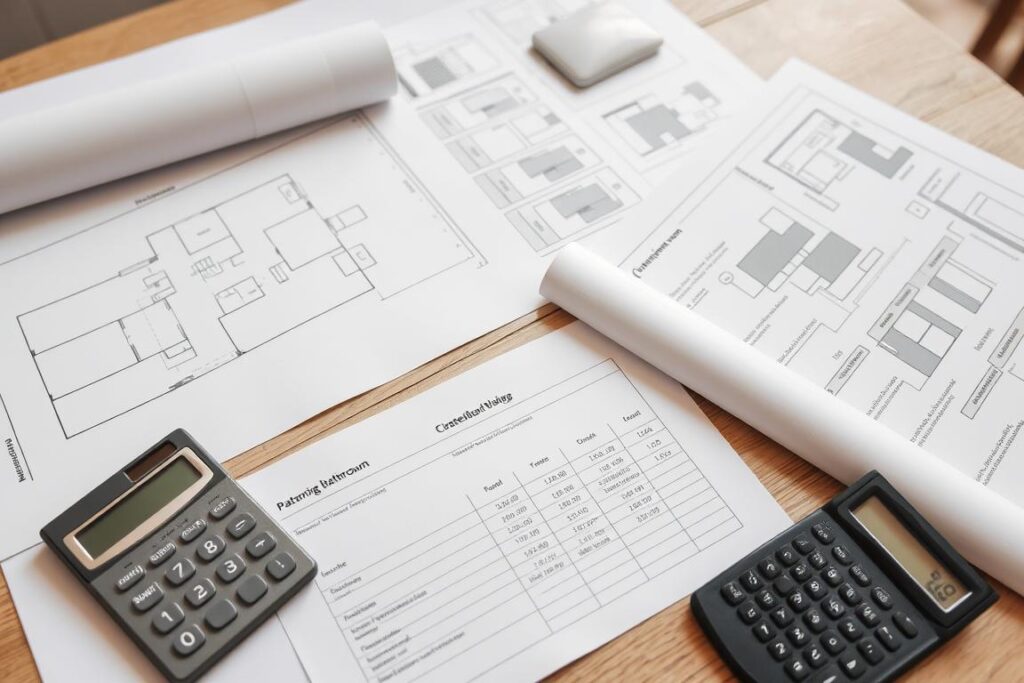Planungsphase eines Altbau-Badumbaus in Bonn mit Grundrissen und Kostenaufstellung