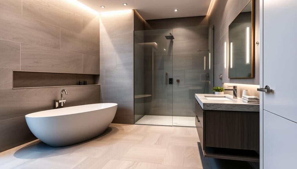 Premium-Badezimmer nach Modernisierung in Stuttgart mit luxuriösen Elementen und Badmodernisierung Kosten Stuttgart