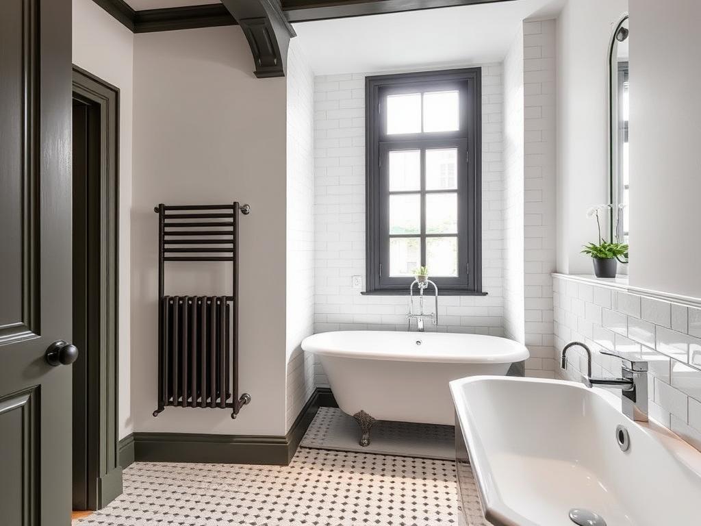 Renoviertes Badezimmer mit Badheizkörper in einem Altbau im Münsteraner Kreuzviertel