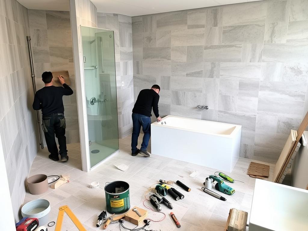 Renovierungsarbeiten in einem Hauptbad in Cottbus