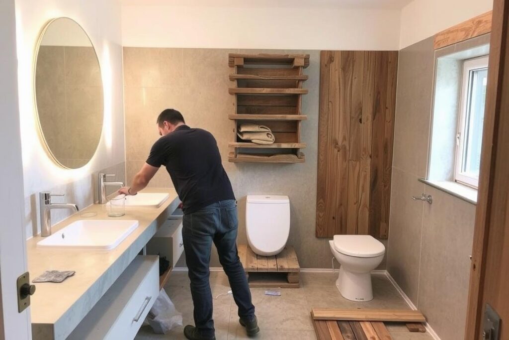 Renovierungsprozess eines nachhaltigen Bades mit Recyclingmaterialien in Dessau-Roßlau