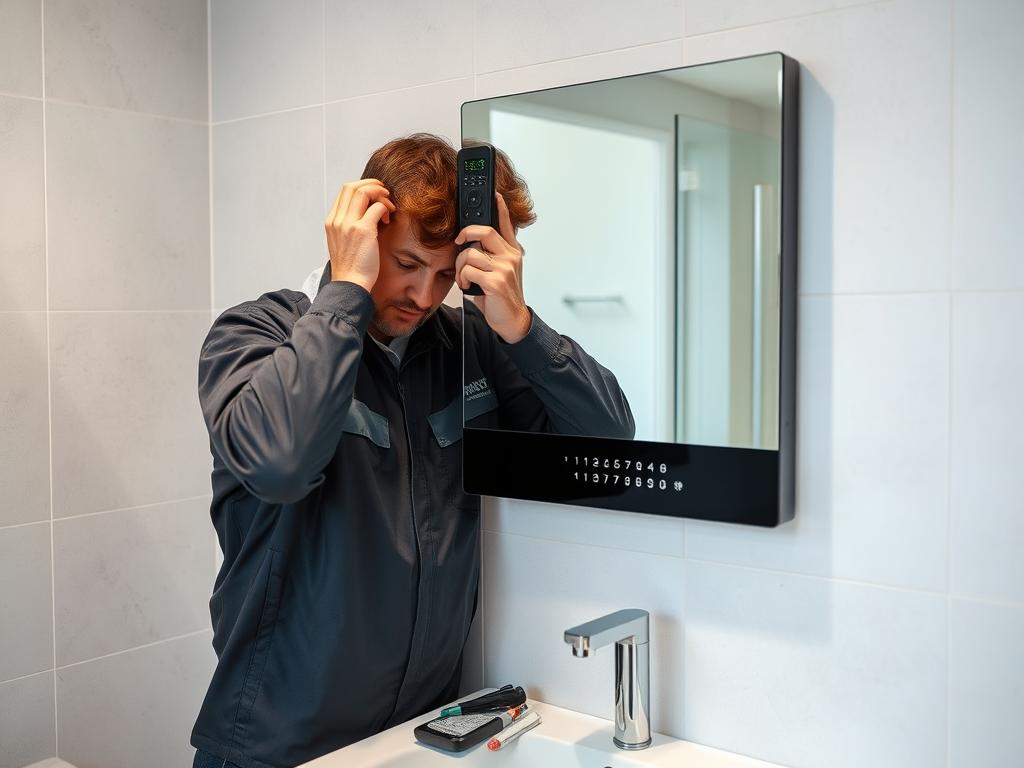 Techniker bei der Wartung eines Smart Mirror Bad in Villingen-Schwenningen