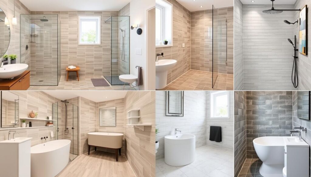 Verschiedene Badezimmertypen in Friedrichshafen mit unterschiedlichen Fliesengrößen