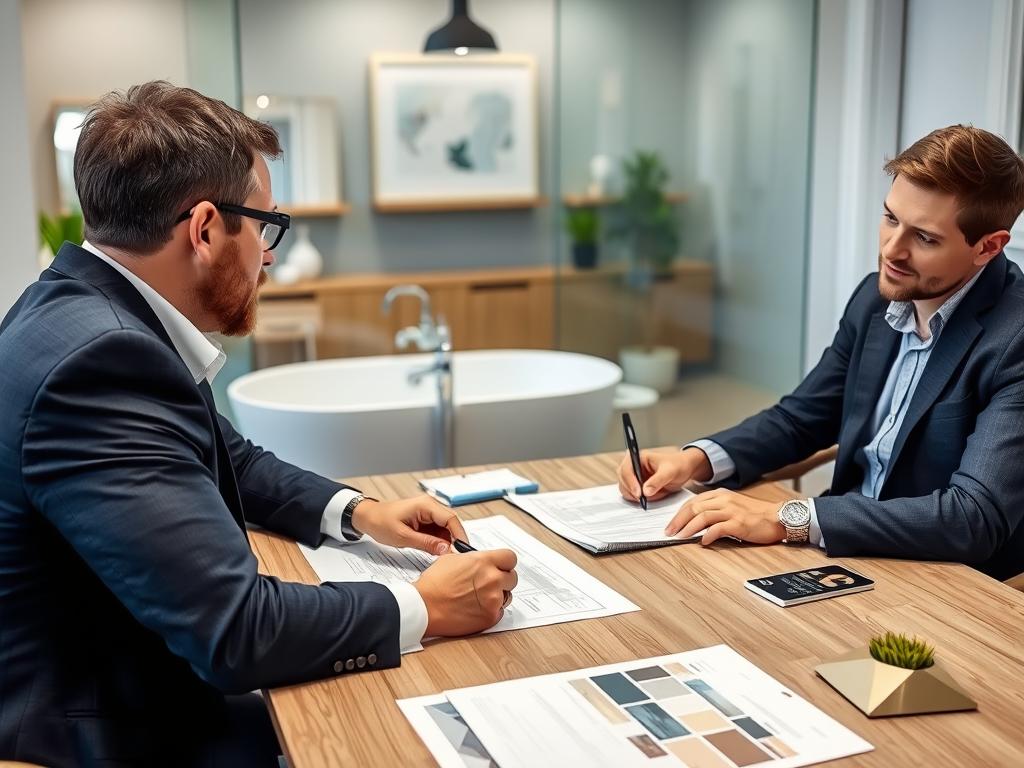 Vertragsunterzeichnung mit einem Fachbetrieb für Badumbau in Potsdam mit Gewährleistungshinweisen