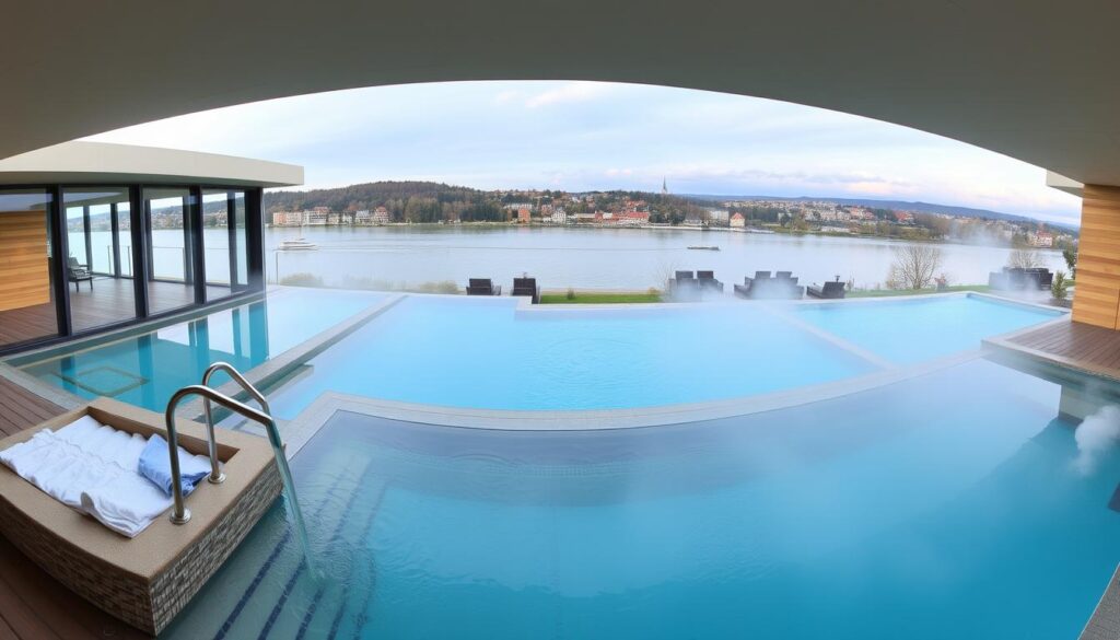 Wellnessbad mit Sauna in Regensburg mit Blick auf die Donau
