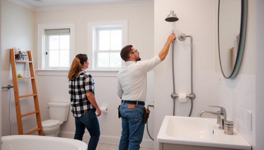 Zusammenarbeit zwischen Heimwerker und Fachbetrieb beim Badumbau in Potsdam